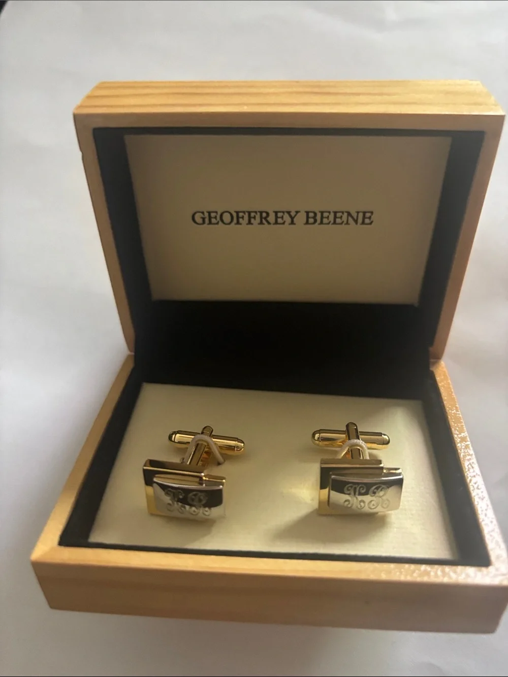 Geoffrey Beene Two-Tone Gold and Silver Rectangular Cufflinks